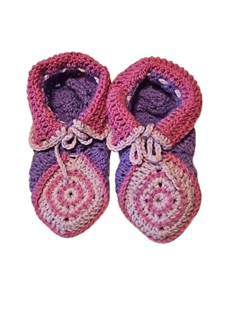 Hand Crafted crochet slippers handmade warm socks purple granny core shoes